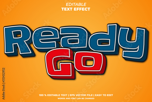 Sport ready go text style, editable text effect template vector illustration