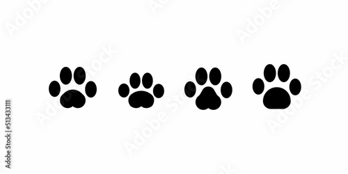 foot animal icon. Black animal footprints set. Silhouette of paw print. Animal (dog or cat) paw prints. Vector illustration.
