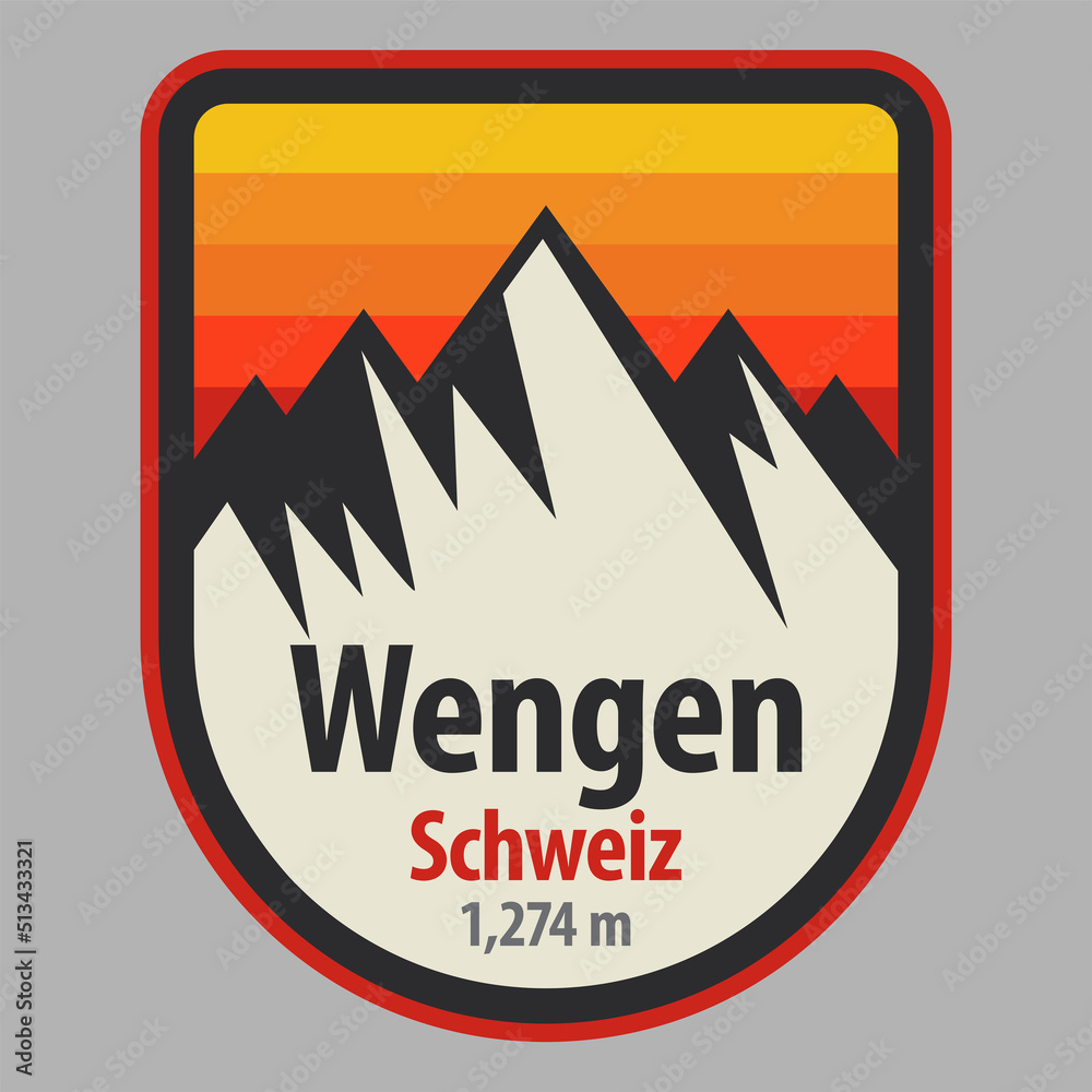 Emblem with the name of Wengen, Switzerland