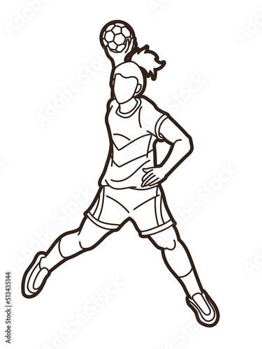 Handball Sport Female Player Action Graphic Vector