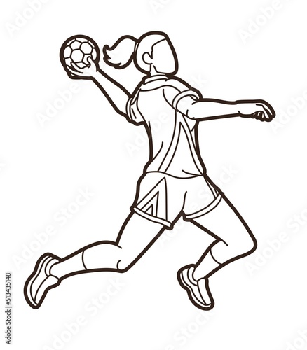 Handball Sport Female Player Action Graphic Vector