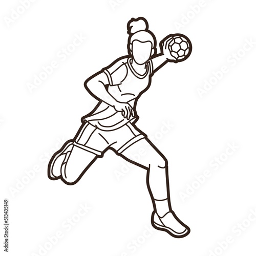 Handball Sport Female Player Action Graphic Vector