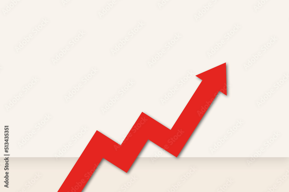 Red arrow rising step up on white background as metaphor for business or success concept. Winning situation. Reach goal of success. Achievement, Business target. copy space. paper cut design style. Red arrow rising step up on white background as metaphor for business or success concept. Winning situation. Reach goal of success. Achievement, Business target. copy space. paper cut design style.
