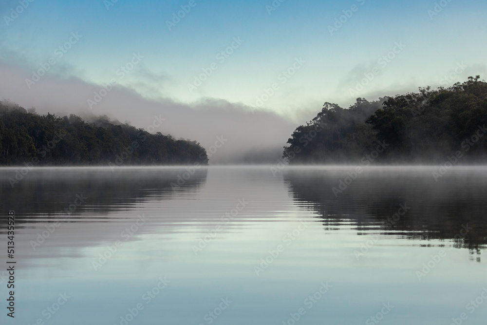 Fog and mist on the Clyde River, Cyne Mallows Creek, NSW, May 2022