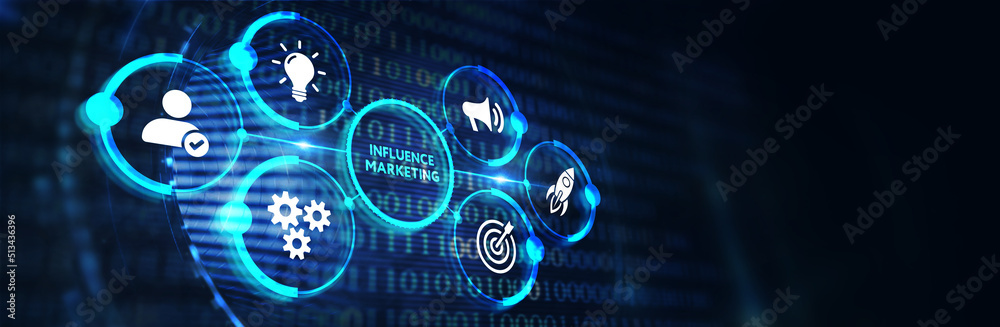 Influencer marketing concept. Business, Technology, Internet and network concept. 3d illustration Influencer marketing concept. Business, Technology, Internet and network concept. 3d illustration