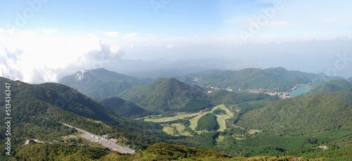 panorama view from Mt. Unzen / 雲仙岳からのパノラマビュー（超ワイド） photo