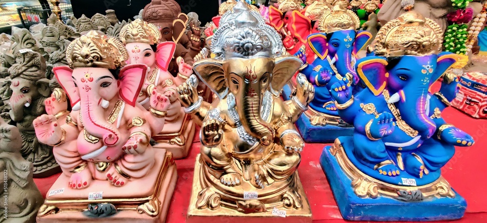 Colorful Ganesha Idol ready for sale