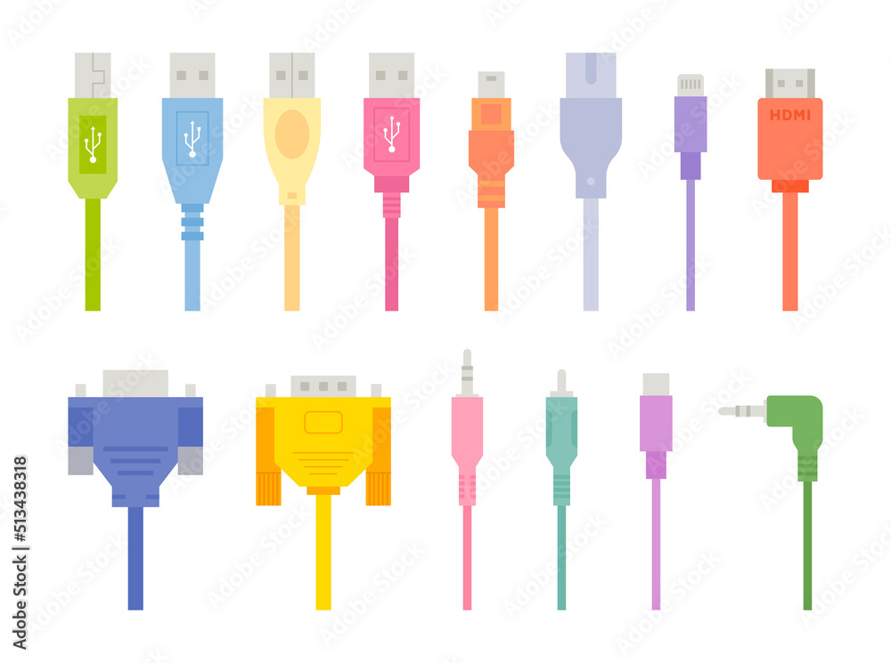 Colorful computer digital equipment cables. flat design style vector illustration. Colorful computer digital equipment cables. flat design style vector illustration.