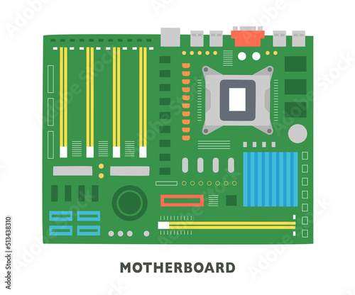 computer parts. motherboard. flat design style vector illustration.