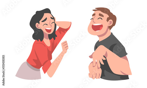 Laughing Out Loud Man and Woman Character Feeling Amused and Full of Fun Vector Set