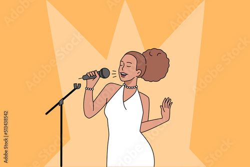 African American woman singing on stage