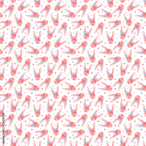 seamless pattern with cute bunny faces and hearts. rabbit seamless background 