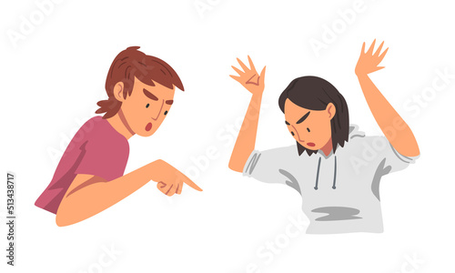 Angry Frowning Man and Woman Character Expressing Distaste and Antipathy for Someone Vector Set