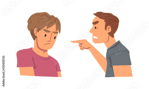 Angry Frowning Man Character Expressing Distaste and Antipathy for Someone Vector Set