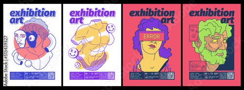 Photographie Art exhibition posters with trendy psychedelic design with greek sculpture with halftone