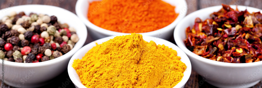 Spices Curry, Peppers Mix and paprika Spices Curry, Peppers Mix and paprika