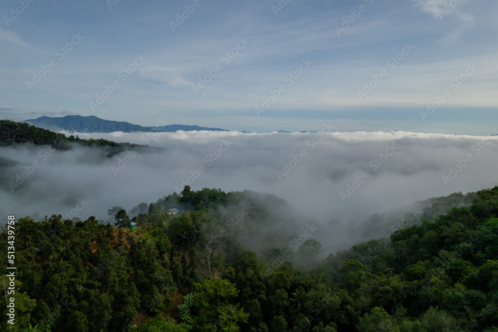 Mountain and fog in Thailand Take a picture with a drone Mountain and fog in Thailand Take a picture with a drone