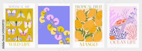 Collection of interior modern posters with summer scene. Editable Vector Illustration.