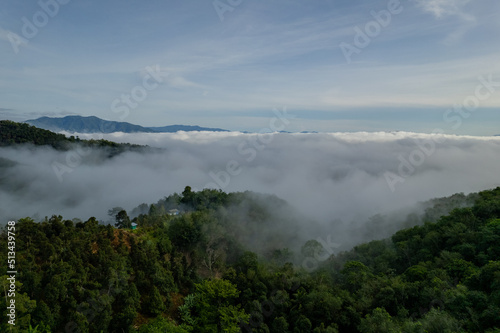 Mountain and fog in Thailand Take a picture with a drone