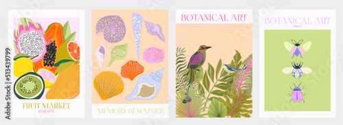 Collection of interior modern posters with summer scene. Editable Vector Illustration.