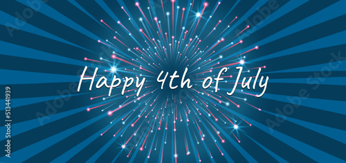 4th of July background. Vector background with fireworks and blue background. Vector Banner Template for USA Independence day 