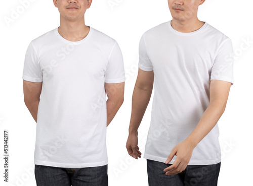 Young man in white T shirt mockup isolated on white background with clipping path.