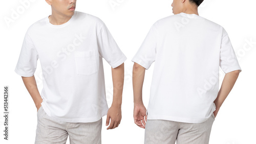 Young man in oversize T shirt mockup isolated on white background with clipping path.