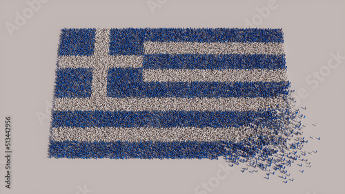Aerial view of a Crowd of People, gathering to form the Flag of Greece. Greek Banner on White Background. photo