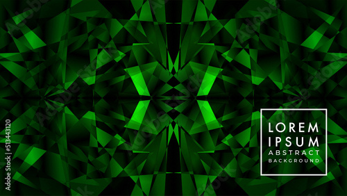 Symmetrical Crystal Glass Pattern In Dark Green Color Gradient. Abstract Background Design Template.