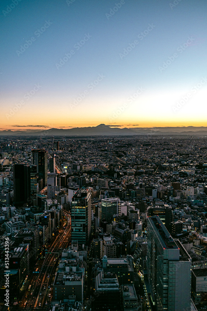 Obraz premium 大都会の絶景と富士山