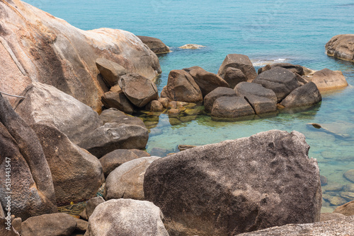 Sea landscape with rocks in the foreground and sky in the background. Therapeutic natural scenery gives a feeling of relaxation. At Koh Samui, Surat Thani Province, Thailand