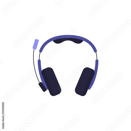 Gaming headphones with microphone flat style, vector illustration