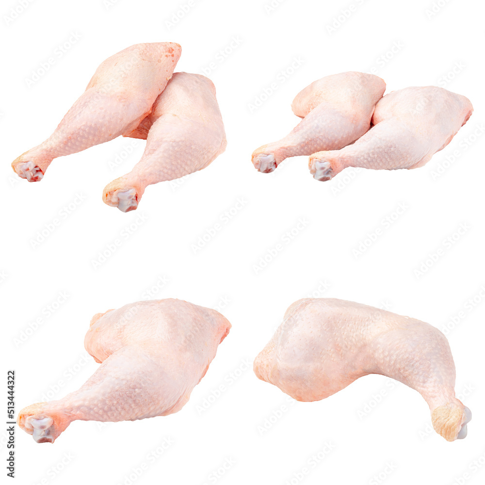 Isolated fresh raw chicken legs on white background Isolated fresh raw chicken legs on white background