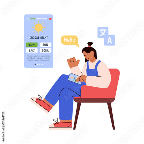 Online foreign language courses app banner vector illustration isolated.