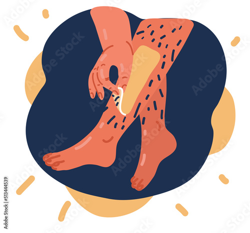 Cartoon vector illustration of depilatory wax young woman's leg for hair removal. Depilation with wax. Beauty concept.