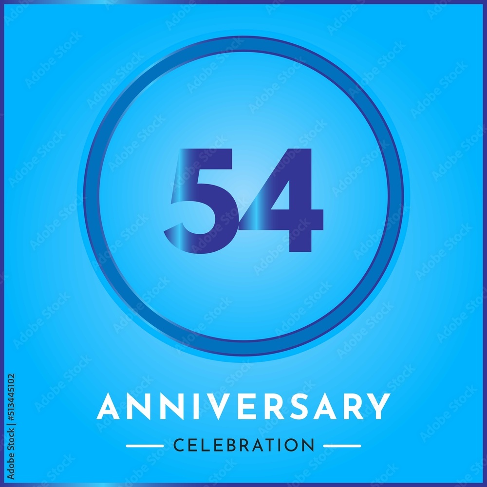 54 years anniversary celebration with circle frame isolated on sky blue background. Creative design for happy birthday, wedding, ceremony, event party, marriage, invitation card and greeting card. 54 years anniversary celebration with circle frame isolated on sky blue background. Creative design for happy birthday, wedding, ceremony, event party, marriage, invitation card and greeting card.