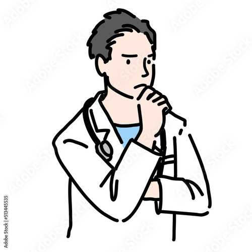 悩んでいる白衣を着た男性
