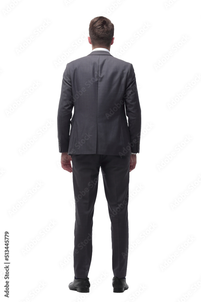 young businessman standing in front of a big white screen. isolated on white young businessman standing in front of a big white screen. isolated on white