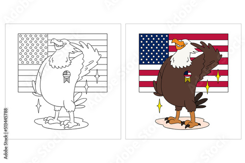 Hand Drawn Patriotic Eagle 4th July Coloring Pages for kids 1