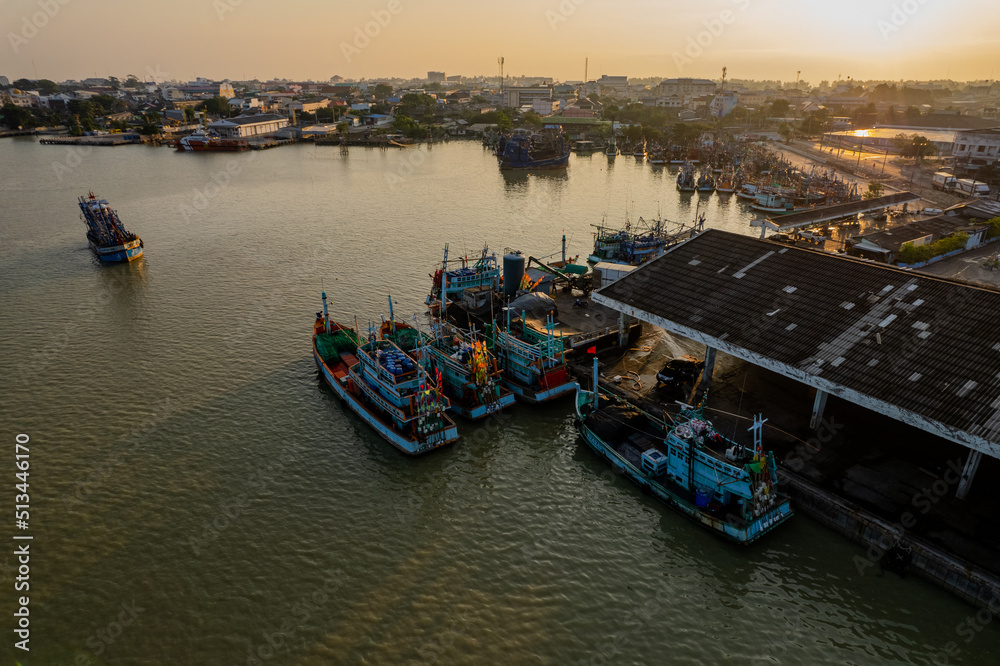 Fototapeta premium Aerial photograph of a fishing port with a drone.