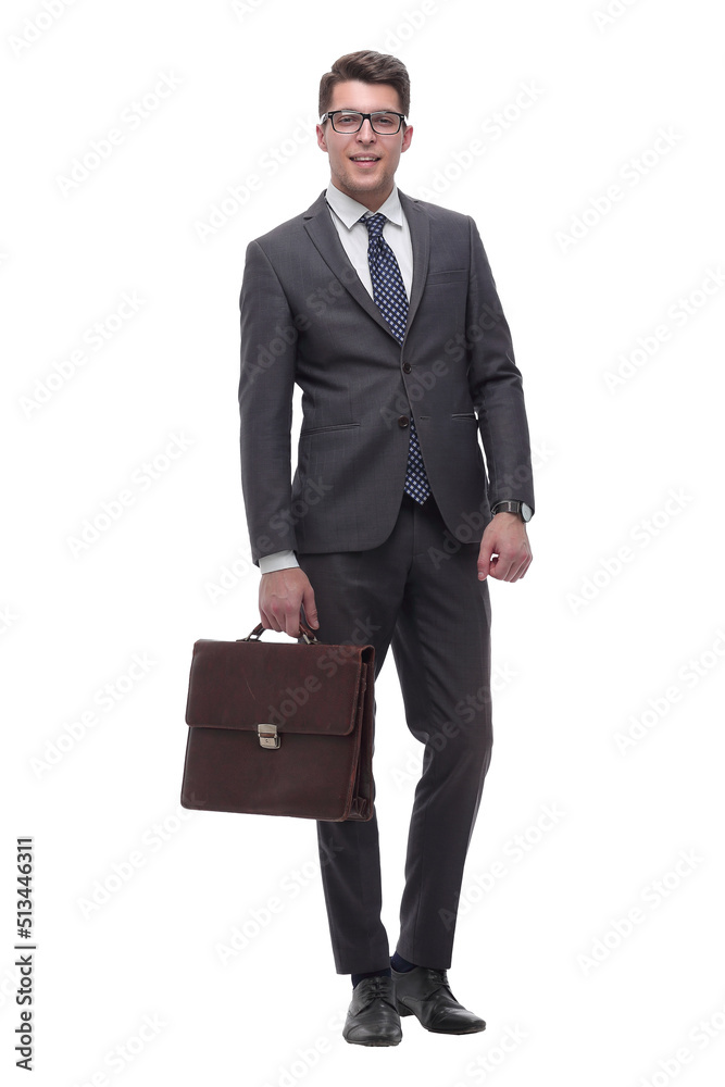serious business man with a leather briefcase. isolated on white serious business man with a leather briefcase. isolated on white