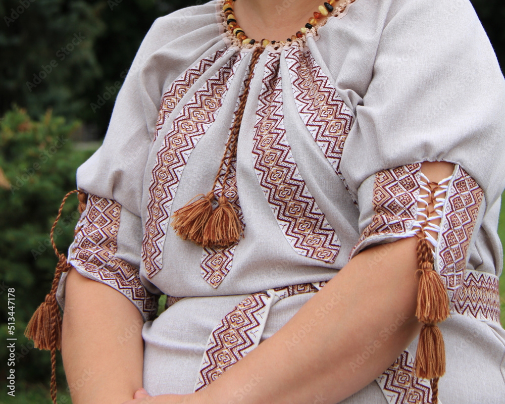 Woman in national Ukrainian embroidered shirt