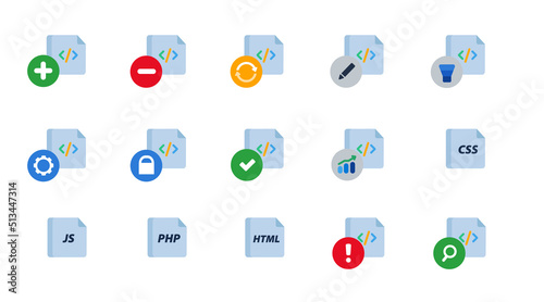 Programming language code script file icon set collection of coding file management