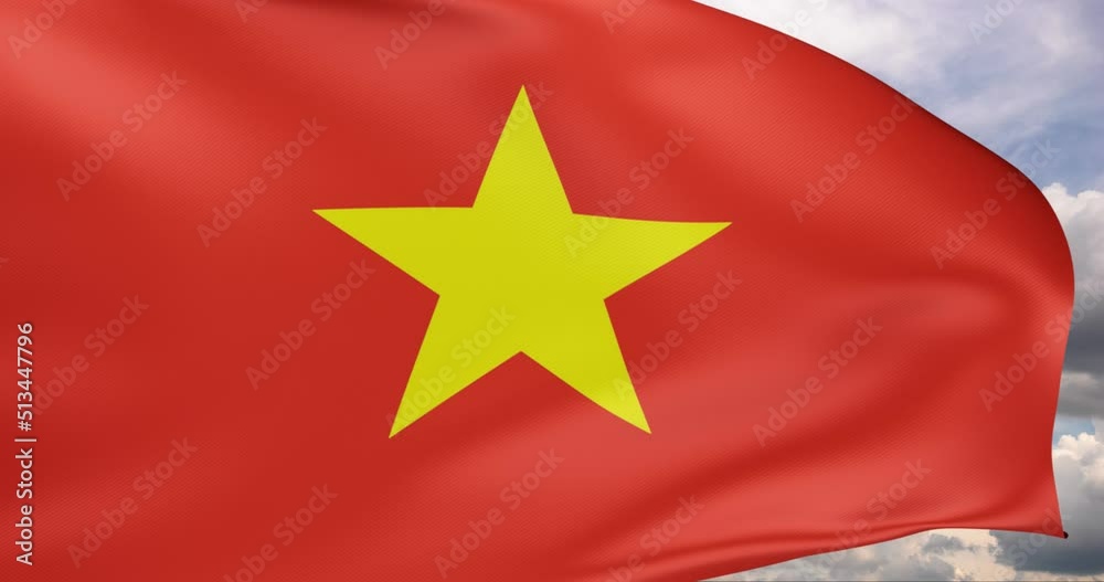 The flag of vietnam flutters in the wind against a cloudy sky. 3D rendering 4K. The flag of vietnam flutters in the wind against a cloudy sky. 3D rendering 4K.