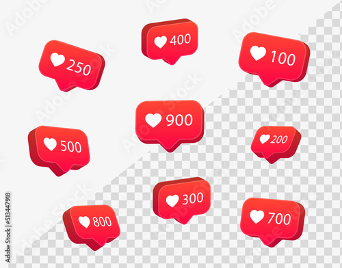3d like heart in speech bubble icon, number likes love speech bubbles background, social media notification icons, post reactions for social network, favorite hearts, 3d rendering, 3d illustration