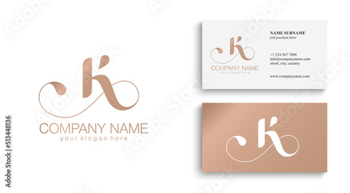 K letter monogram. Elegant luxury K logo. Calligraphic style. Vector design. Luxurious linear creative monogram.