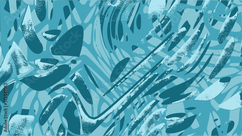 Teal sea painting. Dirty oil painted art, waves vector texture. Abstract grungy background, hand drawn cover, azure nautical backdrop