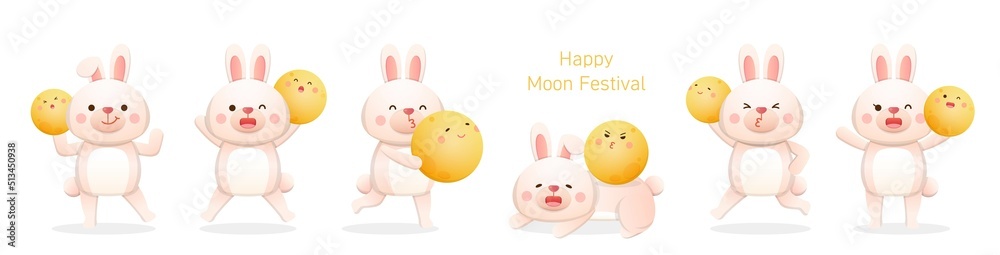 6 Cute Rabbit Mascot Characters with Moon, Traditional Festivals in China and Taiwan: Mid-Autumn Festival 6 Cute Rabbit Mascot Characters with Moon, Traditional Festivals in China and Taiwan: Mid-Autumn Festival