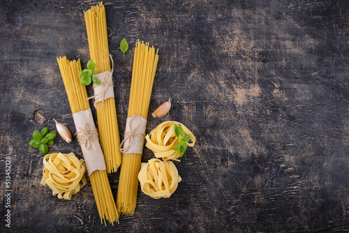 Italian pasta spaghetti and tagliatelle