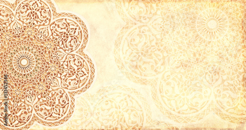 Grunge background with paper texture and floral ornament in Moroccan style